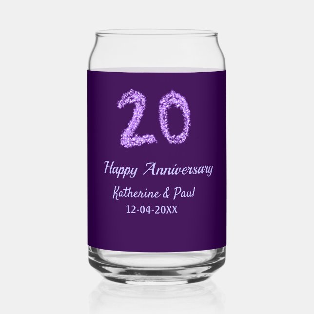 20. Happy Jubiläum Pärchenname Datum lila Dosenglas (Vorderseite)