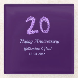 20. Happy Jubiläum Pärchenname Datum lila Glasuntersetzer
