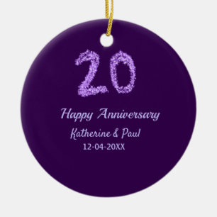 20. Happy Jubiläum Pärchenname Datum lila Keramik Ornament