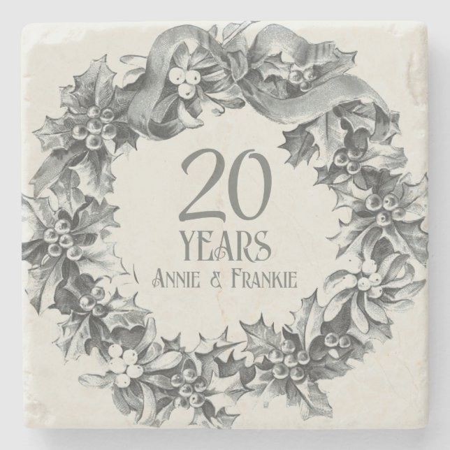 20. Hochzeit Jubiläum Vintage antike stilvolle Steinuntersetzer (Vorderseite)