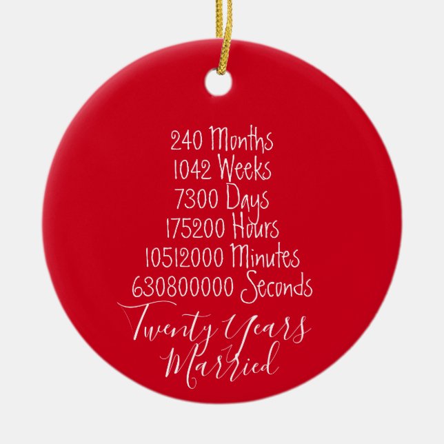 20. Hochzeit zum 20. Mal Keramik Ornament (Vorne)