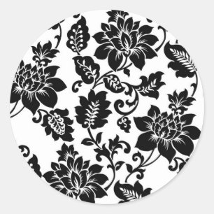 20 Hochzeitsstich für Schwarz/Rot-Flora-Damaskus Runder Aufkleber