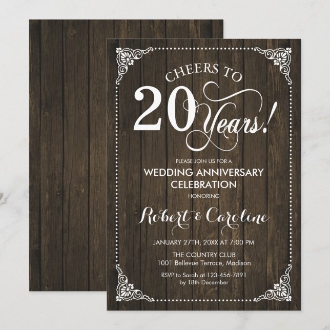 20. Hochzeitstag - Holz Einladung (Vorne/Hinten)