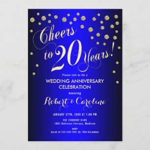 20. Hochzeitstag - Königlich Blau & Gold Einladung
