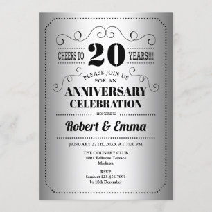 20. Hochzeitstag Party - Silberschwarz Einladung
