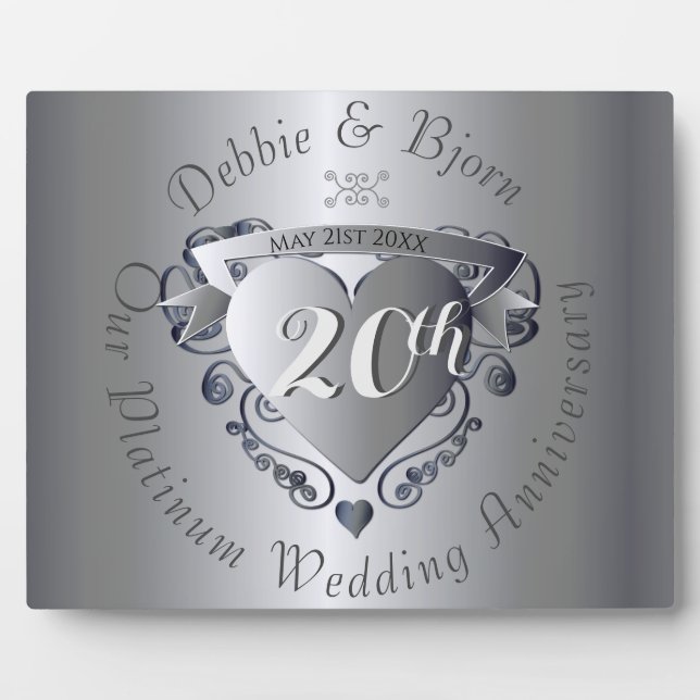 20. Hochzeitstag Platinum Horizontal Fotoplatte (Vorderseite)
