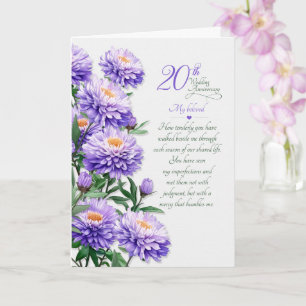 20. Hochzeitstag Romantische Lila Astern Karte