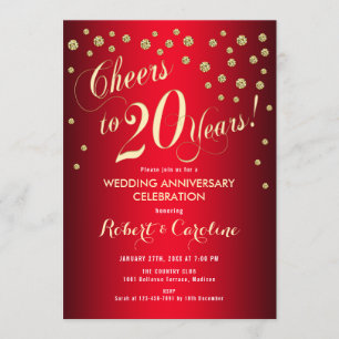 20. Hochzeitstag - Rot & Gold Einladung