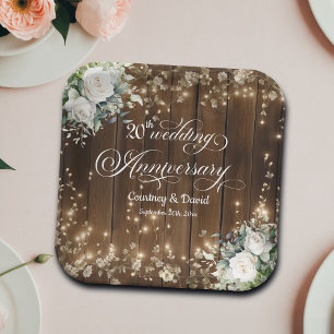 20. Hochzeitstag Rustikale String Lights Pappteller