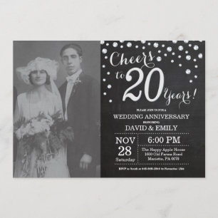 20. Hochzeitstag Schiefertafel Schwarz Silber Einladung
