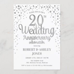 20. Hochzeitstag - Silber & Weiß Einladung