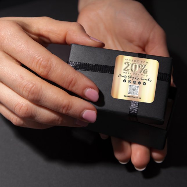 20%ige Preisnachlass bei QR CODE Imitate Gold Quadratischer Aufkleber (Thank Shopping 20%Off QR CODE Faux Gold Square Sticker)