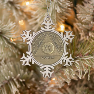 20 Jahre Nüchternheits-Jubiläumsmedaille Schneeflocken Zinn-Ornament