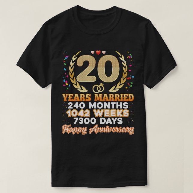 20 Jahre Verheiratet Happy 20. Wedding Anniversary T-Shirt (Design vorne)