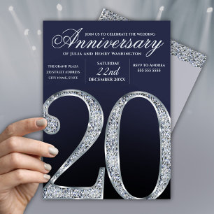 20. Jubiläum Diamant Silber Dunkelblau Jahre Einladung