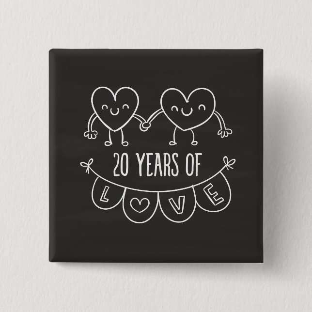 20. Jubiläum Geschenk Chalk Herzen Button (Vorderseite)