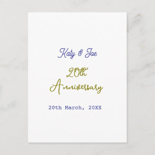 20. Jubiläum lila Gold Name Datum elegant Postkarte