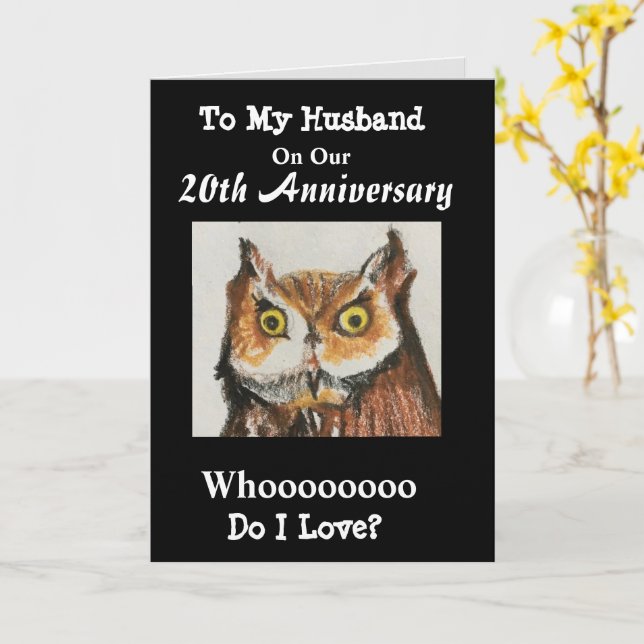 20. Jubiläum meiner Husband Funny Owl Liebe Karte (Gelbe Blume)