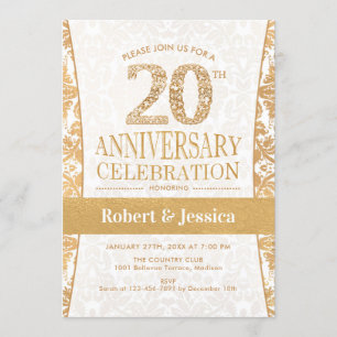20. Jubiläum Party - Gold White Einladung