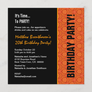 20. Jugendlich Geburtstags-modernes orange und Einladung