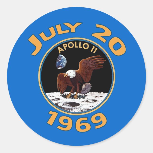 20. Juli 1969 Apollo 11 Mission zum Mond Runder Aufkleber (Vorderseite)