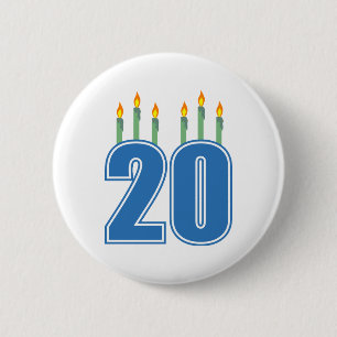 20 Kerzen (Blau/Grün) Button