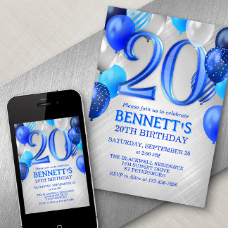 20. Mens Blue Birthday Einladung