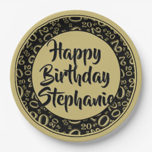 20. Party Random Number Pattern Black/Gold Pappteller