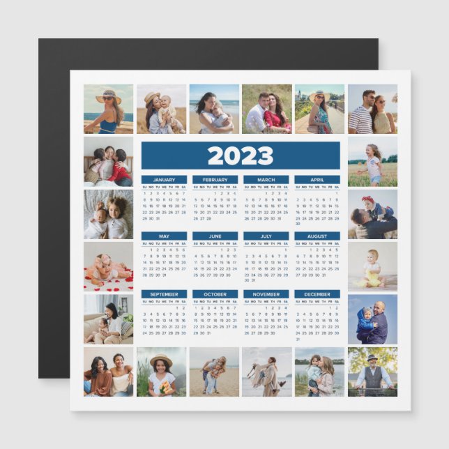 20 Photo Collage 2023 US Calendrier Carte magnétiq (Devant / Derrière)