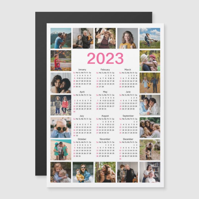 20 Photo Collage US 2023 Calendrier Carte magnétiq (Devant / Derrière)