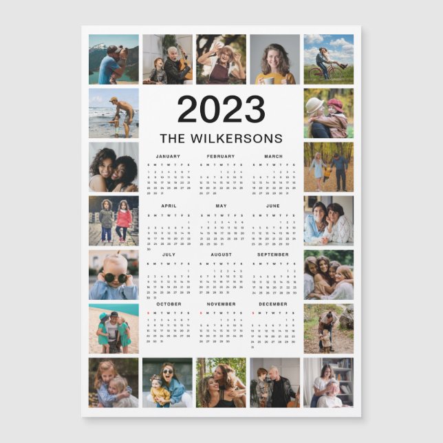 20 Photos Collage Calendrier Ajouter le nom Carte  (Devant)