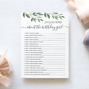 20 Questions sur la carte d'anniversaire de la fil