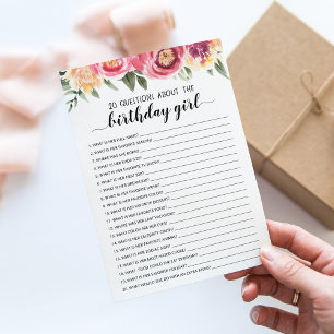 20 Questions sur la carte d'anniversaire pour fill
