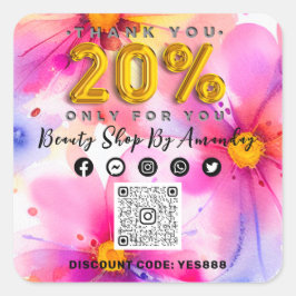 20% Rabatt auf die QR CODE Blume Sommer Quadratischer Aufkleber