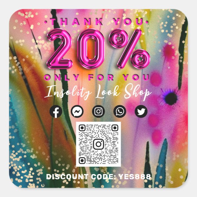20% Rabatt auf QR CODE-Logos bei Blumengolden Quadratischer Aufkleber (Vorderseite)