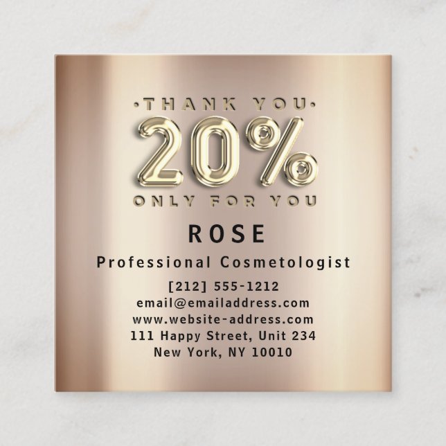 20% Rabatt Logos Danke Rose Gold Terminkarte (Vorderseite)