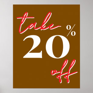 20% Rabatt Verkaufsschild, Braun Verkauf Poster