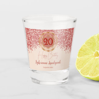 20. Ruby Red Glitter Champagner-Gold Geburtstag  Schnapsglas