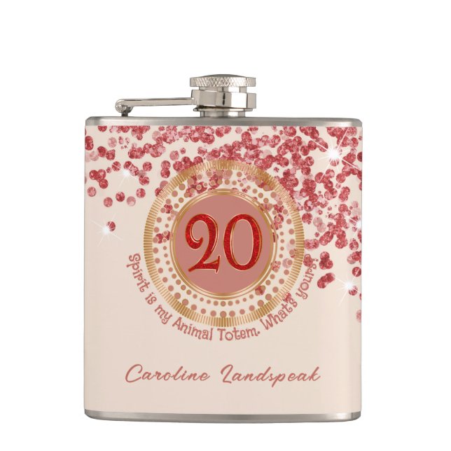 20. Ruby Red Glitter Geburtstag Lustige Zitate  Flachmann (Vorderseite)