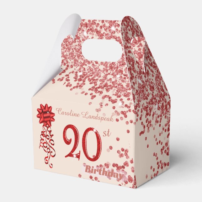 20. Ruby Rot Glitter Champagner Gold Geburtstag  Geschenkschachtel (Vorderseite)