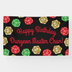 20 Sided Dice DND Spiel Geburtstag Green Red Gold Banner