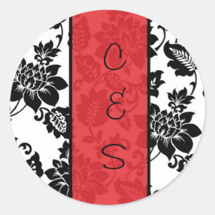 20 Stickers Flore Noir/Rouge Mariage damassé Favor
