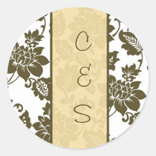 20 Stickers Mariage damassé Brown/Creme Floral
