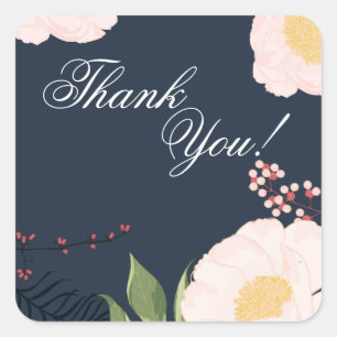 20 Stickers Merci Bébé Cosmos rose sur la Marine