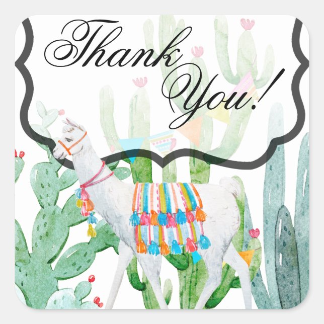 20 Stickers Merci Boho Llama Cactus Bohème De (Devant)