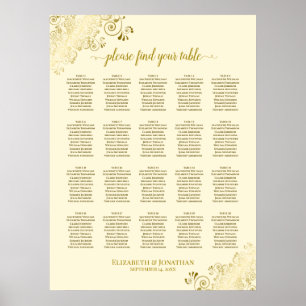 20 Tabelle Cream & Gold Frills Hochzeitskarte Poster