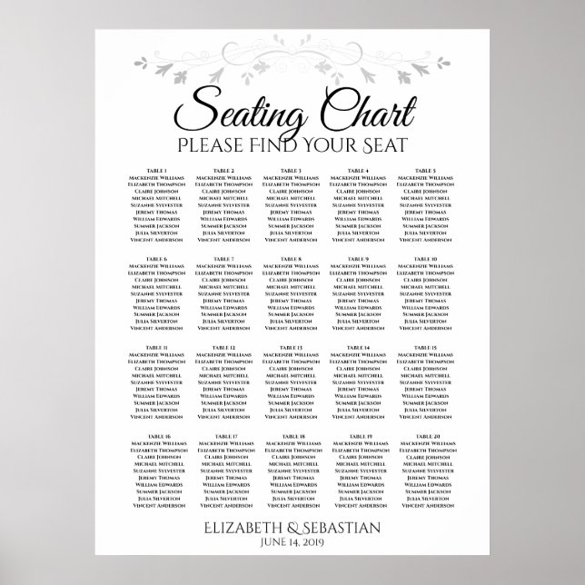 20 Tabelle Einfache elegante Hochzeitskarte Poster (Vorne)