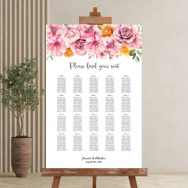 20 Tabelle Elegant Rosa Blütensitzkarte Poster