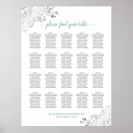 20 Tabelle Frily Wedding Seating Chart Weiß & Aqua Poster