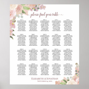 20 Tabelle rosafarbene Blumenkarte Poster